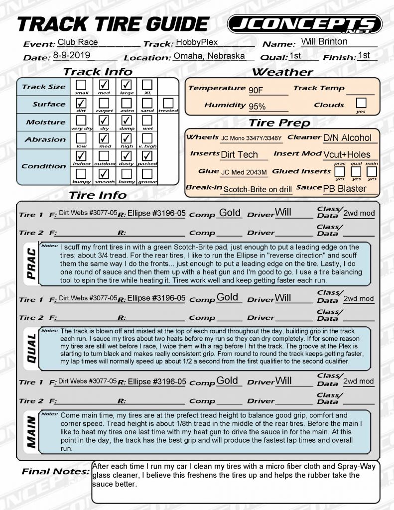 JConcepts Track Tire Guide Will Brinton’s HobbyPlex Tire Guide