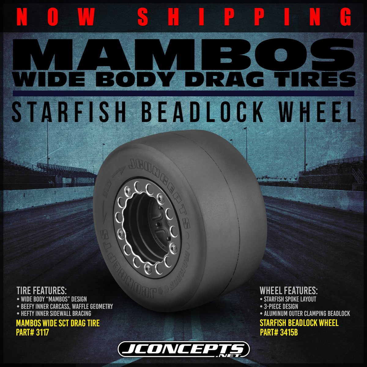 thumbnail image 2 of J Concepts Mambos Drag Racing Rear Tires - Gold Compound 2.2 X 3.0" RC Tires For Drag Racing | Wide-Body Design 2 of 14