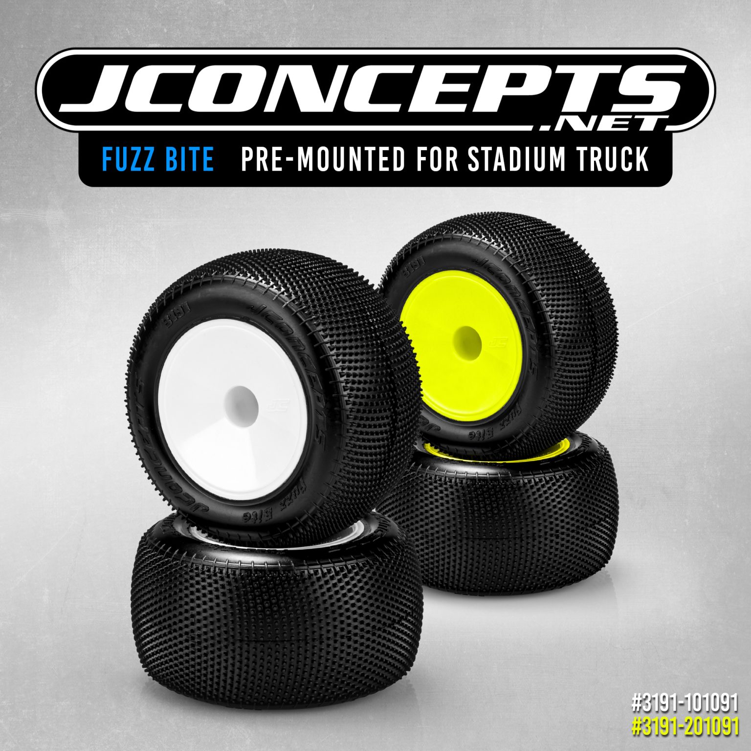 Jconcepts Fuzz Bite Pink Compound Wide 2wd Front Buggy Carpet Tires Pre-Mounted on Yellow Wheels 4061-201011